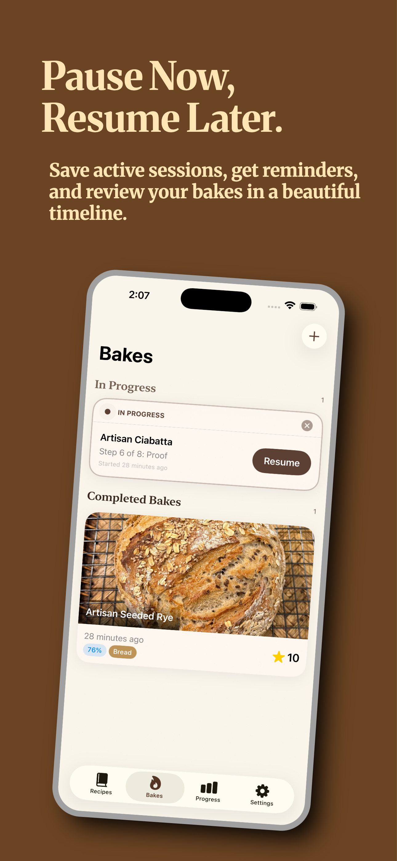 Pause and resume bakes